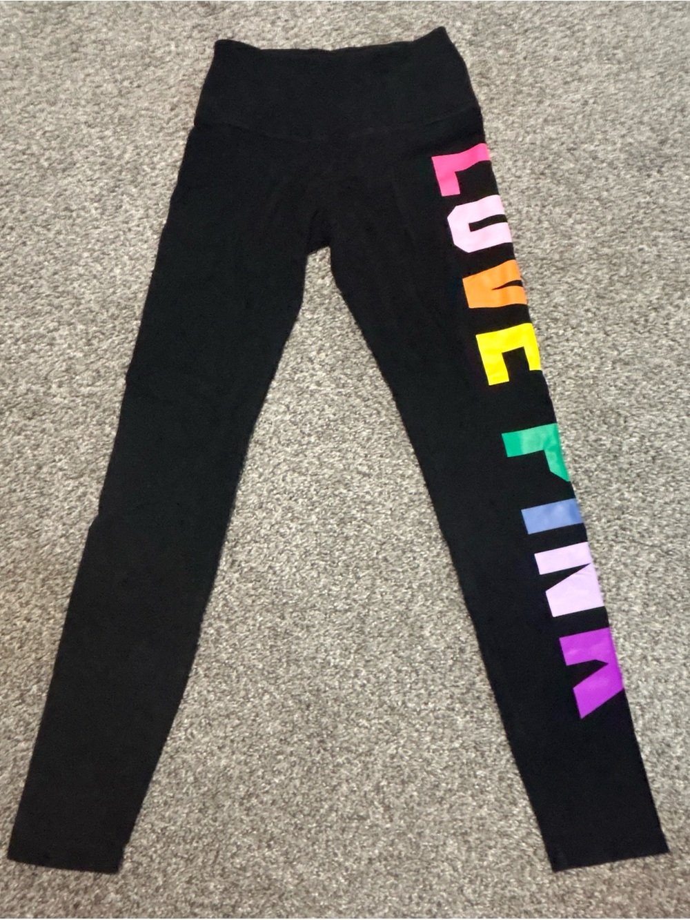 Women’s Black Leggings with Rainbow 'LOVE PINK' PINK Victorias Secret M